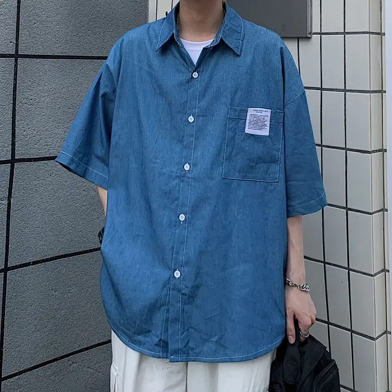 Летняя Новинка 2020 популярная японская Мужская однотонная Свободная рубашка с