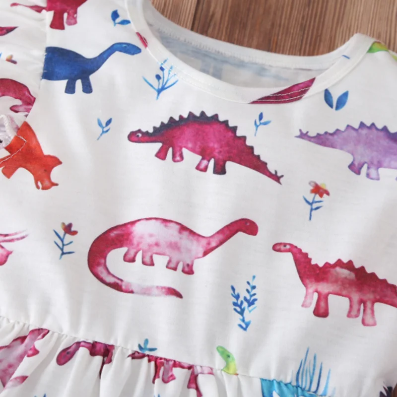 

2020 New Summer Girls Dress Colorful Animal Dinosaur Print Pattern Baby Dress Round Neck Kids Boutique clothes Girls dresses