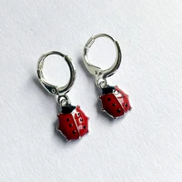 fashion high quality ladybug insect earrings red enamel metal small earrings girl creative jewelry simple and exquisite gift