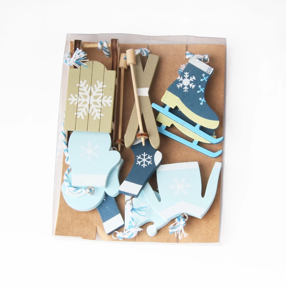 blue 6 шт./компл. Деревянная Рождественская елка висящий лыжный костюм подвески, украшения деревянные изделия орнаменты для рождественских вечерние Декор товары для дома - Цвет: blue