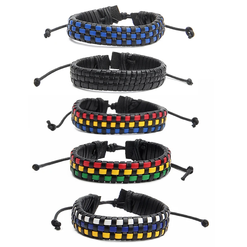 Мужской плетеный браслет ручной работы MINHIN из искусственной кожи в стиле панк |