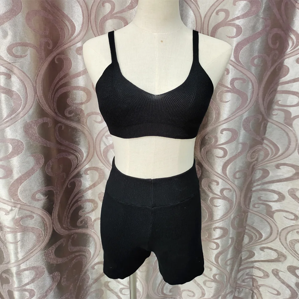 2 Piece Lounge Sets Rib Knit Sexy Women's Pajamas Shorts Crop Top Pyjama Suit Female Cotton Sleepwear Home Lingerie White Black