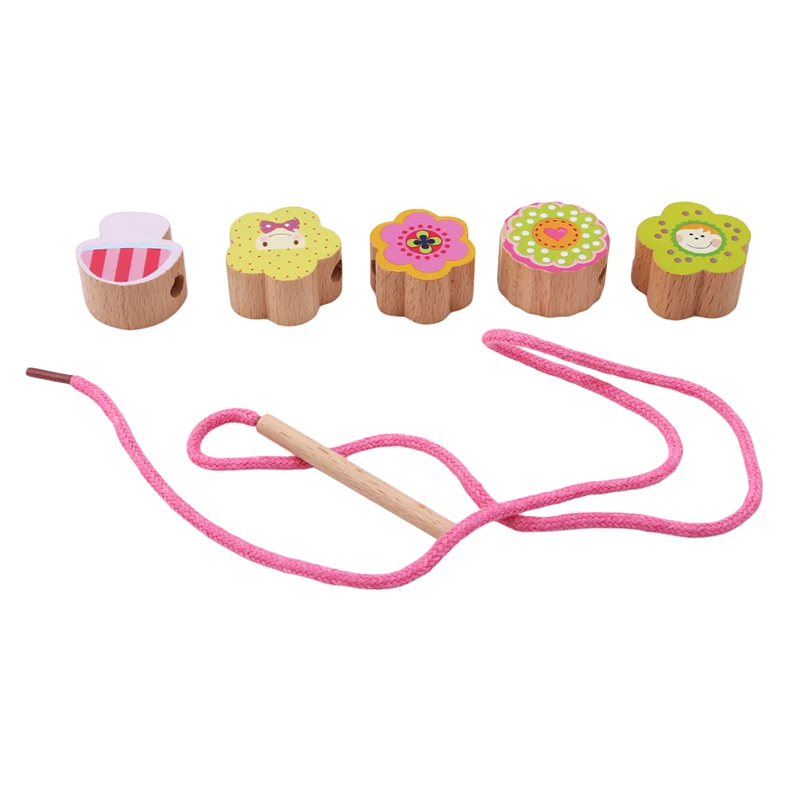 

Wooden Toys Baby DIY Toy Cartoon Fruit Animal Stringing Threading Wooden Beads Toy Monterssori Educational For Kids
