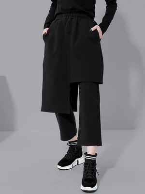 

Europe and the United States two casual pants skirt large-size straight nine-quarter pants asymmetrical BF wind tight waist wome