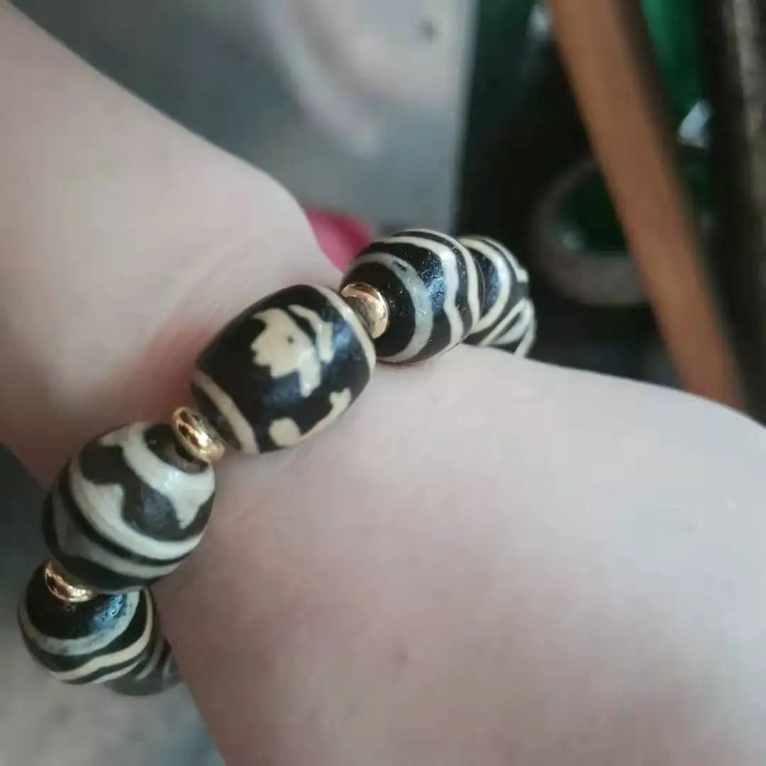 

Wholesale Retail Extraordinary Rare Totem Tibet Special Agate Dzi Bead Bracelet Pulseras Men's Collectible Auspicious Amulet