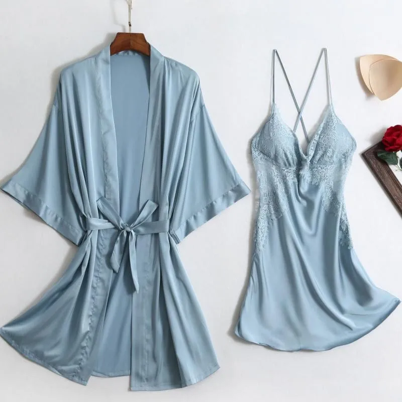 

Халат-кимоно женский кружевной, пижамный комплект, Свадебный халат, пикантная прозрачная ночная рубашка с вырезами, домашний костюм, лето
