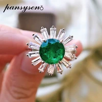 pansysen new design solid 925 sterling silver round cut simulated moissanite emerald ring vintage anniversary fine jewelry gift