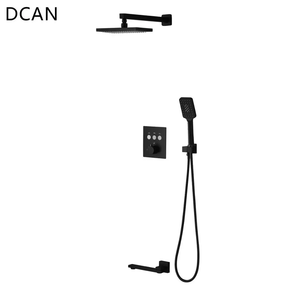 

DCAN Black Button Shower Set Thermostatic Shower Set In-Wall Brass Touch 6 x 10 inch Faucet Shower System