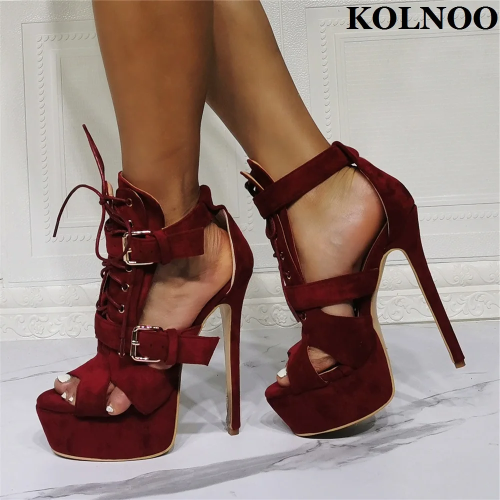

Kolnoo Handmade New Arrival Ladies High Heeled Sandals Buckle&Shoelace Sexy Platfrom Summer Dress Shoes Evening Fashion Shoes