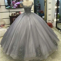 elegant silver ball gown quinceanera dresses beaded sweet 16 year prom party gown vestidos de 15 anos