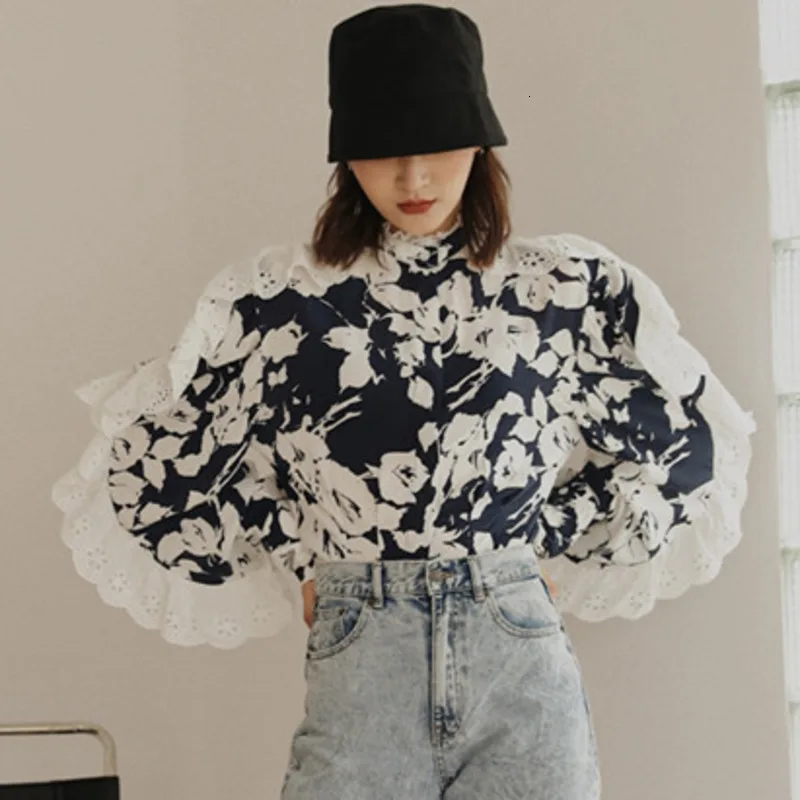 LANMREM 2020 Весна Лето Новая модная однобортная рубашка с цветочным принтом и