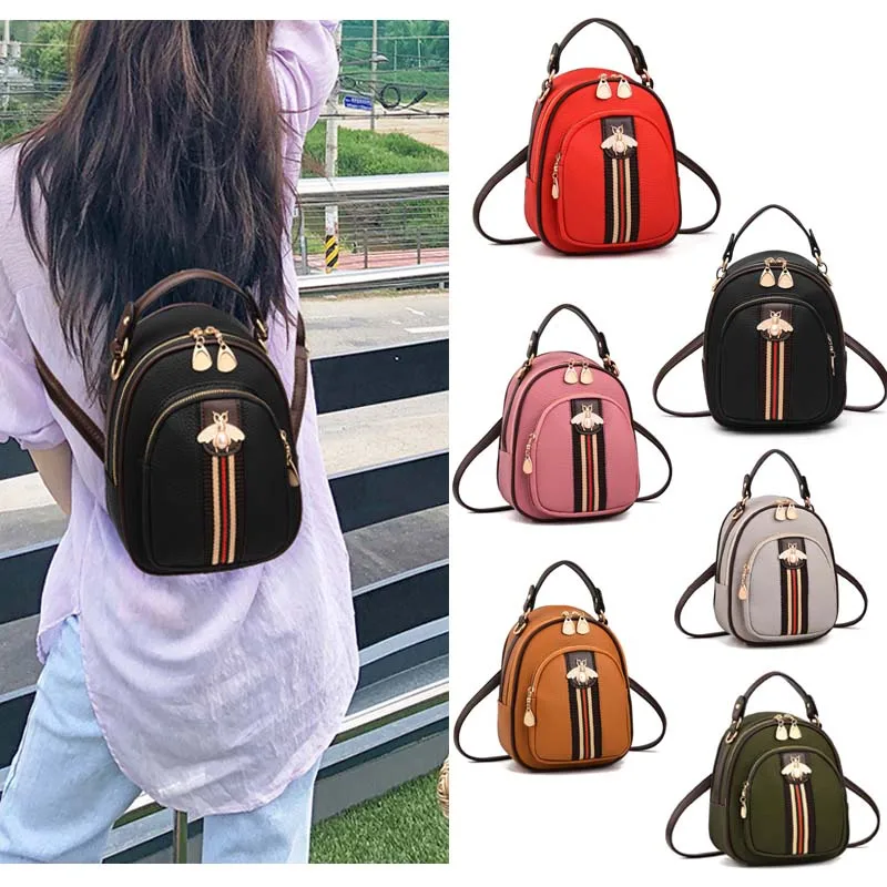 Модный женский рюкзак из искусственной кожи с Пчелой маленькая цветная школьная