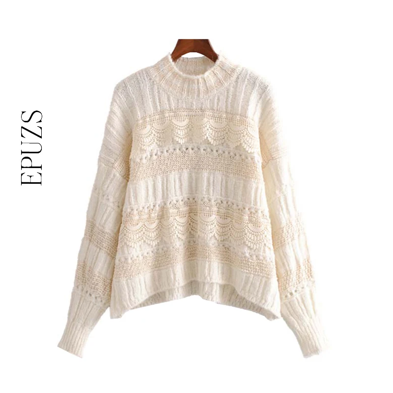 Зимний кружевной вязаный свитер с оборками женские пуловеры 2019 необычный