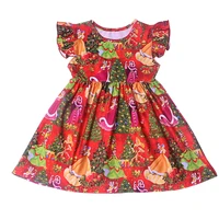 fashionable christmas dress toddlers red green princess clothes flutter sleeve christams boutique girls dresses wholesales