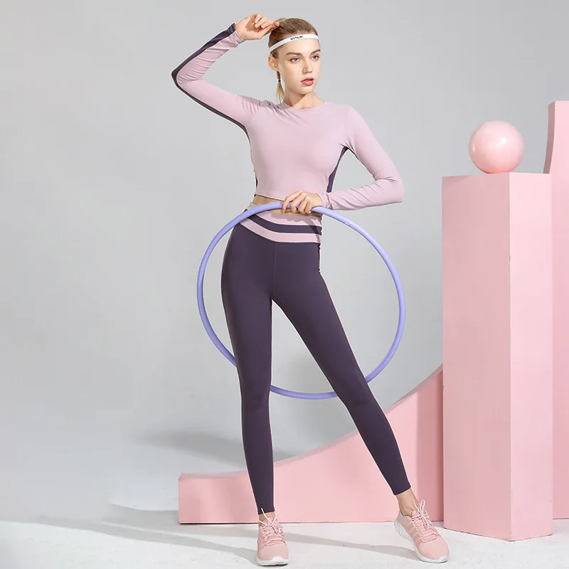 Women Fitness Clothing Yoga Set Padded Long Sleeve T-shirt Leggings 2Pcs Gym Slim Elastic Sports Suit Jogging Run Sportswear | Спорт и