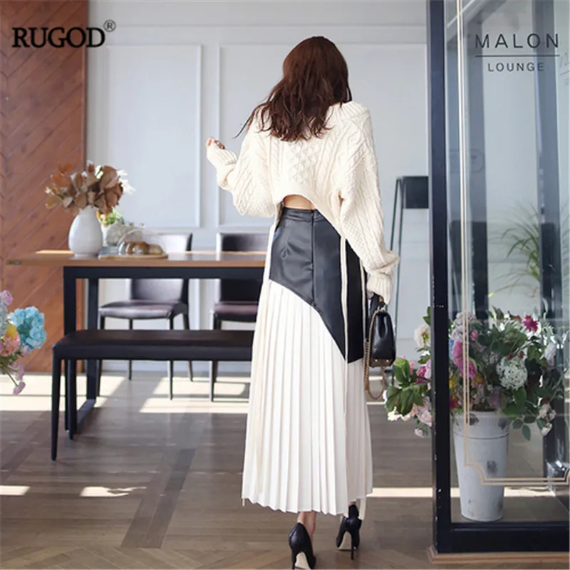 Женский вязаный свитер RUGOD пуловер с поясом и узором в виде ромбов короткий на