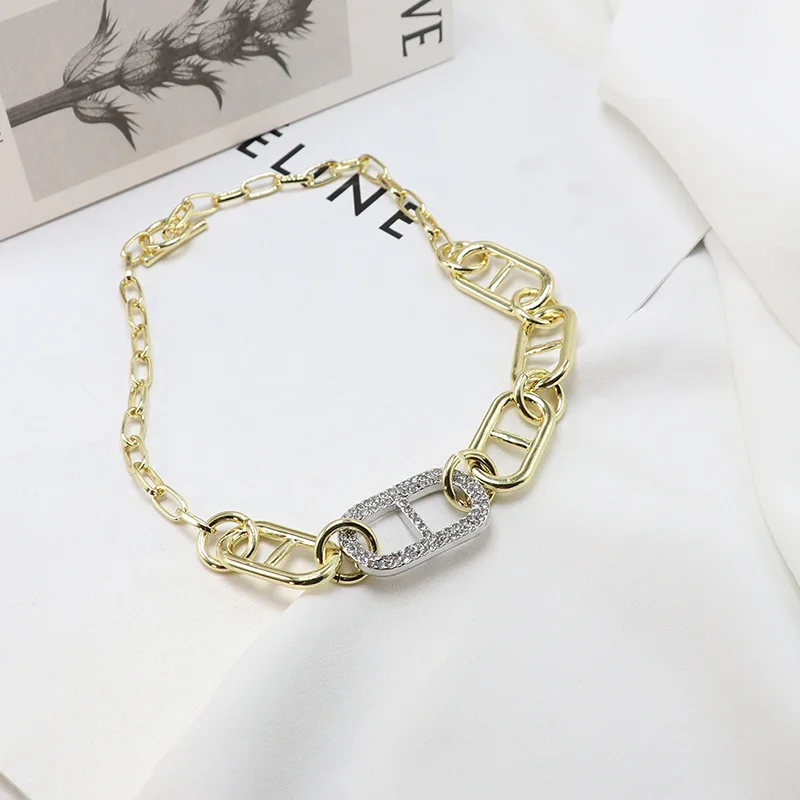 

TIMEONLY Hyperbole Chunky Cuban Chain Choker Necklaces for Women Sparkly Rhinestones Hollow Necklace Hip Hop Street Jewellery