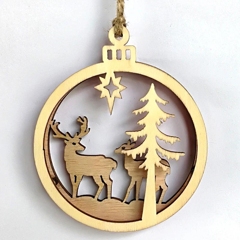 3 шт./компл. деревянные рождественские 3D маленькие Подвески Олень Рождественское