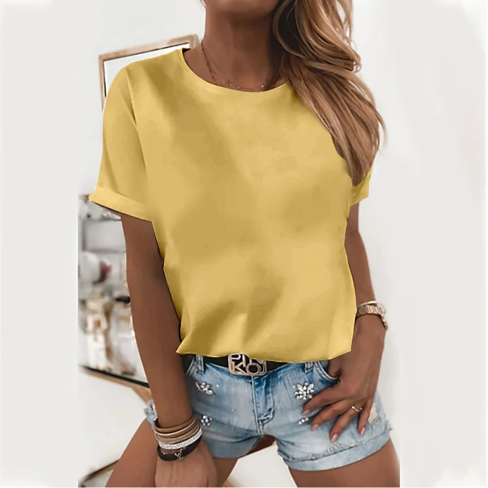 

2021 women's solid color digital printing round neck t-shirt