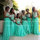 Зеленые шифоновые платья подружки невесты Ming с аппликацией, длинное ТРАПЕЦИЕВИДНОЕ платье без рукавов, Африканское женское платье для свадебной вечеринки, платье подружки невесты