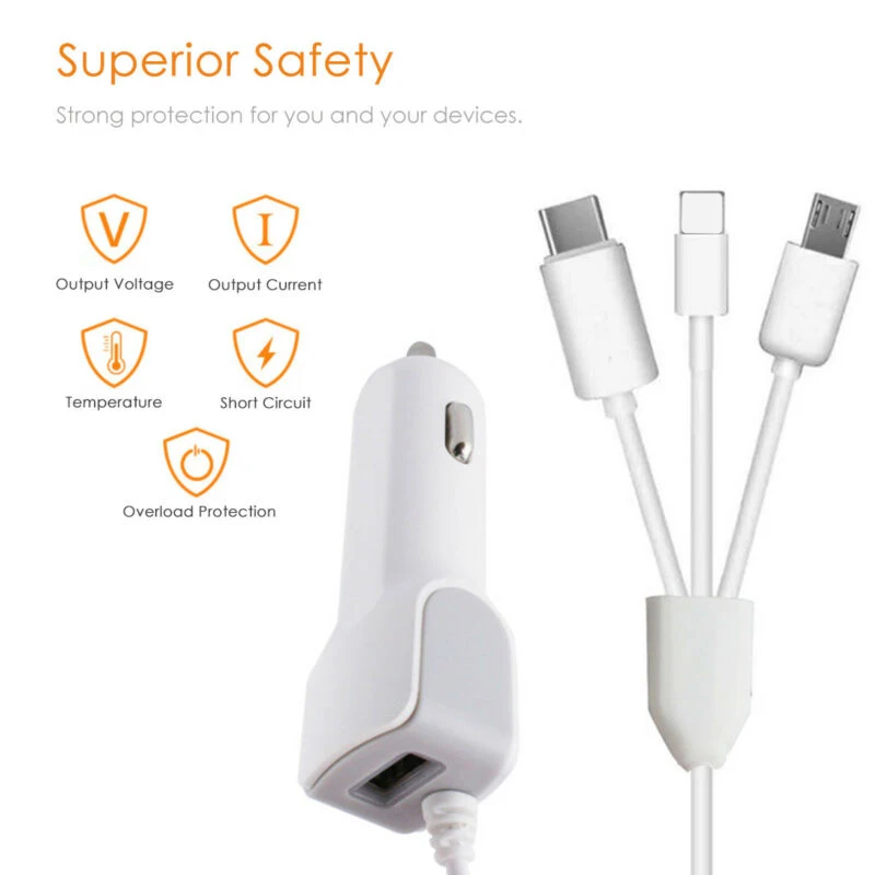 3 в 1 микро USB/type C/IOS быстрое автомобильное зарядное устройство адаптер для IPhone/Android