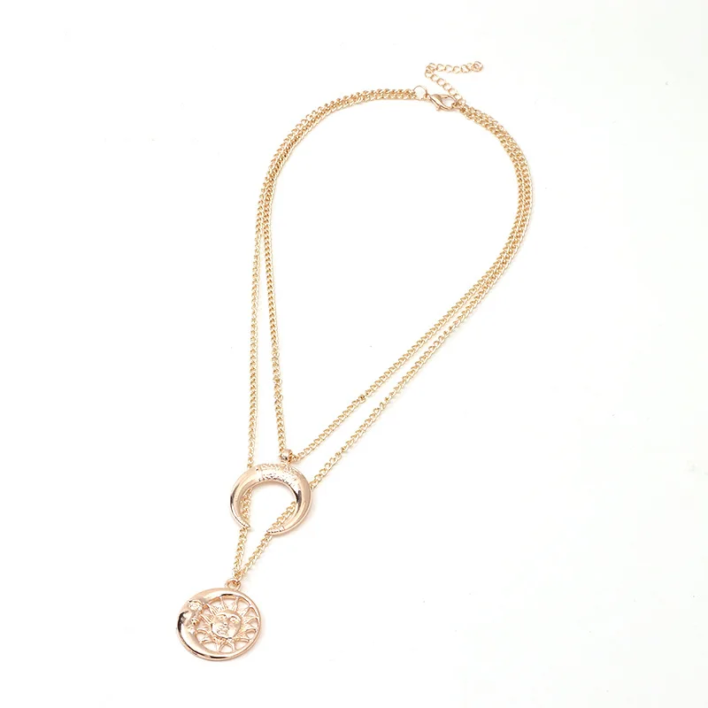 

Creative fashion new retro sun and moon fashion metal adjustable necklace bohemian multilayer necklace couple wild jewelry