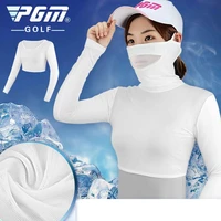 pgm women breathable mesh golf shirts summer long sleeve sunscreen golf tops ladies cool ice silk shirts with mask d0799