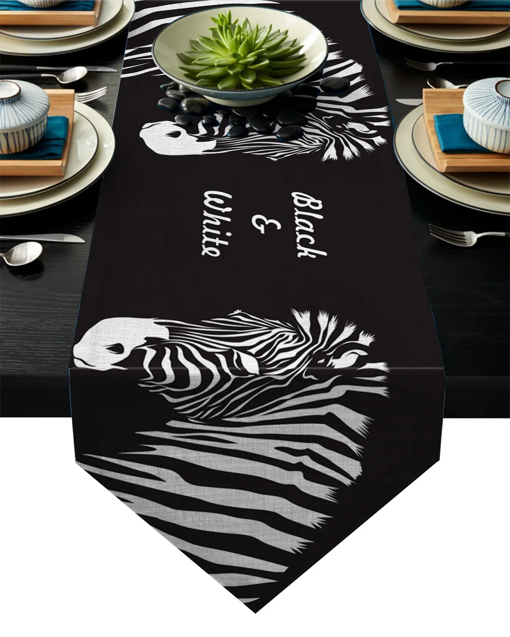 Нордическая черно белая настольная дорожка в виде зебры с животными современная