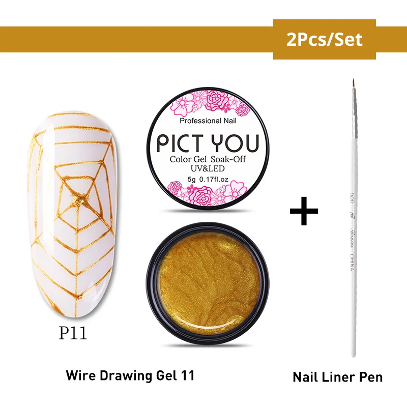 Set 13 PICT YOU 5 г паучий Гель-лак для рисования проволокой черный, белый, золотой, серебряный лак для дизайна ногтей с пауком долговечный УФ-гель - Цвет: Set 13