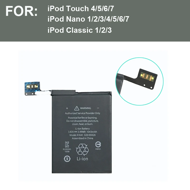 

Сменная батарея для iPod Touch 7 6 5 4 3,83 в 1043 мАч для iPod Nano 7 6 5 4 3 2 1 для iPod Classic 3 2 1 A1641 с инструментами