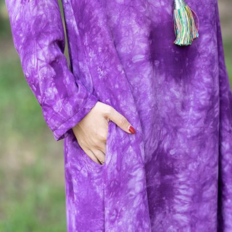 Платье из хлопка и льна на пуговицах с длинным рукавом | Женская одежда