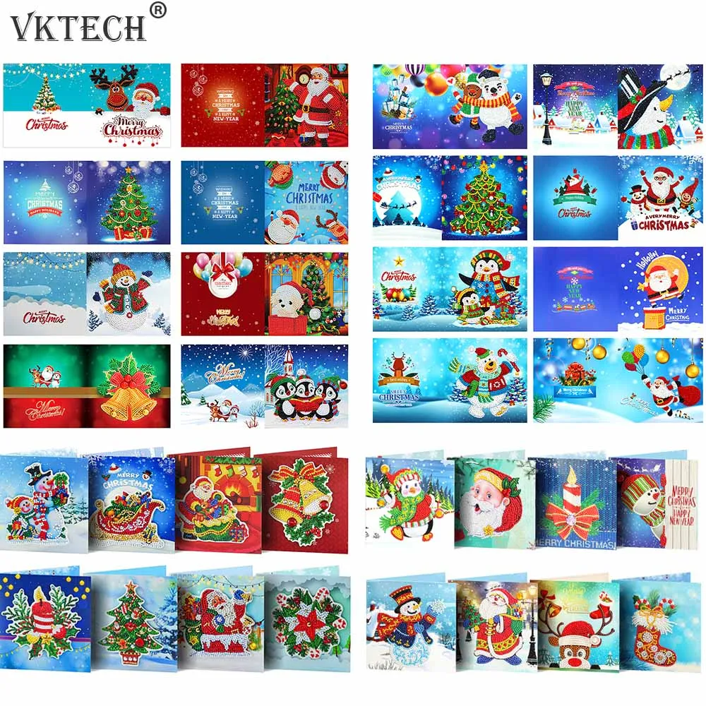 

8pcs DIY Diamond Painting Greeting Card Mosaic Santa Claus Christmas Postcards Christmas Embroidery Kit Birthday Festival Gift