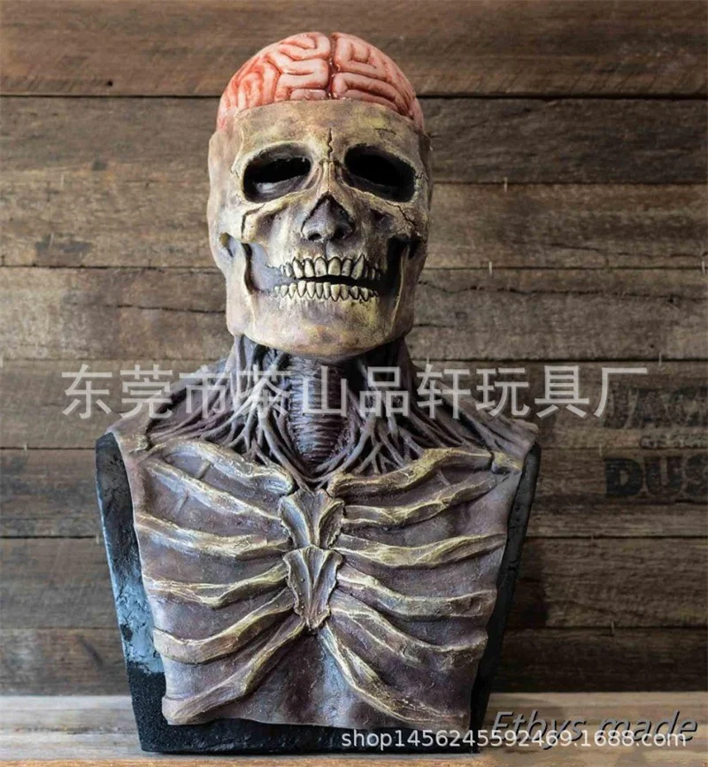 

2021 The Latest Skeleton Biochemical Mask with Brains Halloween Party Cosplay Props Latex Full Head Cover Mask