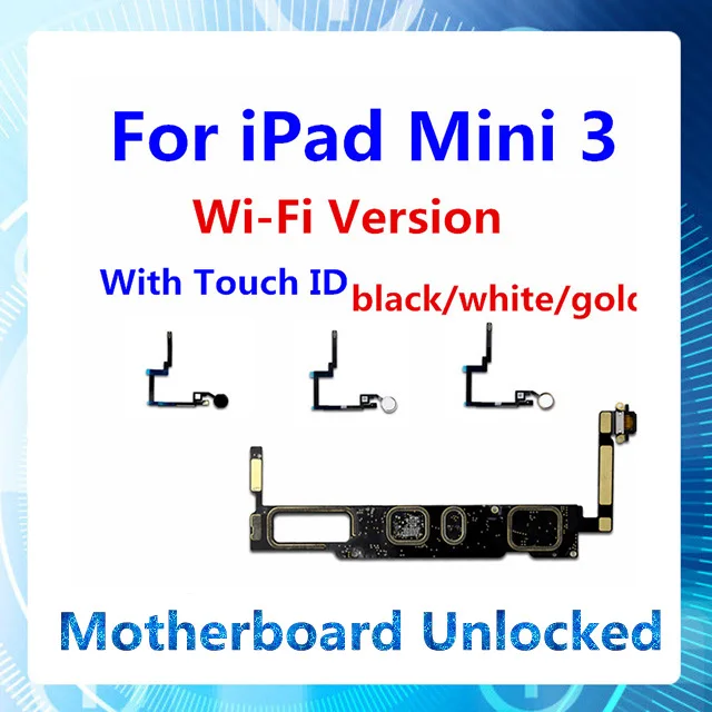 Для iPad mini 3 материнская плата с сенсорным id WIFI версия разблокирована для iPAD