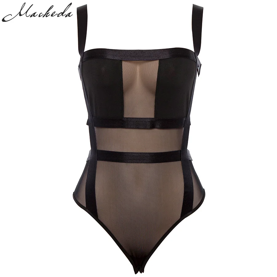 Macheda Женский сетчатый прозрачный боди комбинезон с разрезами на бретелях| |