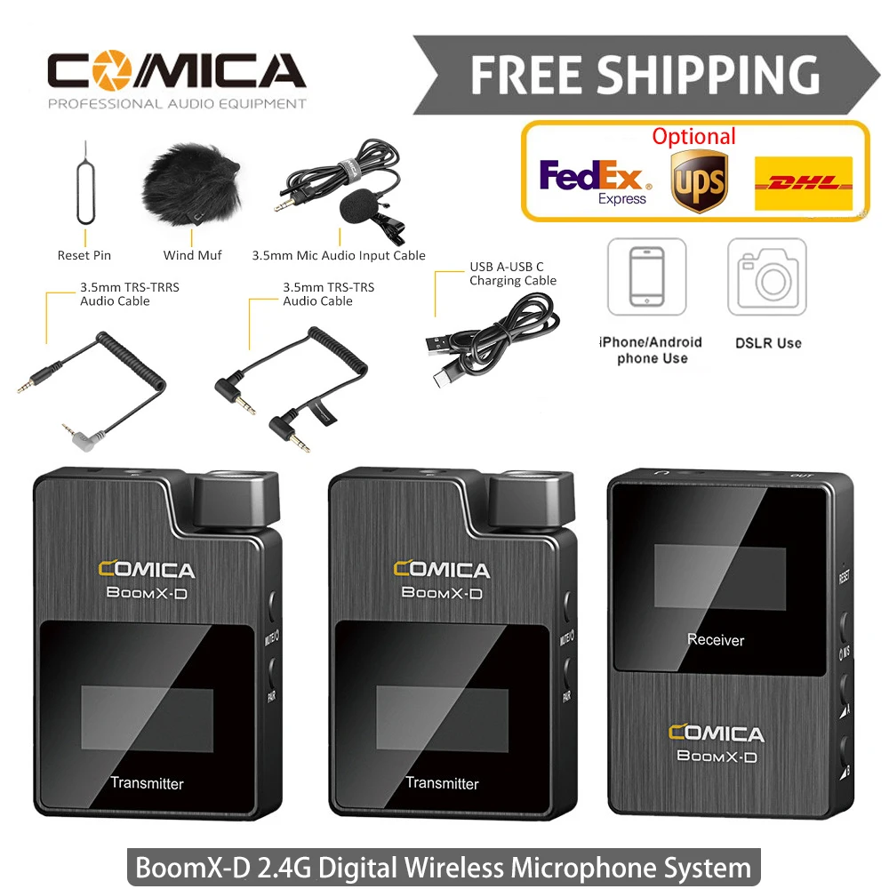 Петличный беспроводной микрофон Comica BoomX D1/D2 2 4 ГГц для смартфонов DSLR камер