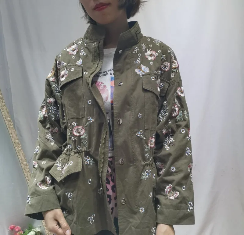 

Embroidery 2020 spring and autumn Flower drawstring loose new fashion embroidery heavy work waist windbreaker work clothes