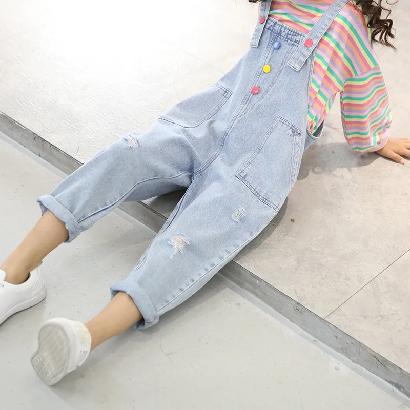 

Teens Jumpsuit For Girls 10 To 12 Years Kids Denim Jumpsuit Ripped Overalls/jeans For Kids/children Baby Girl Jumpsuit 5 6 11 13