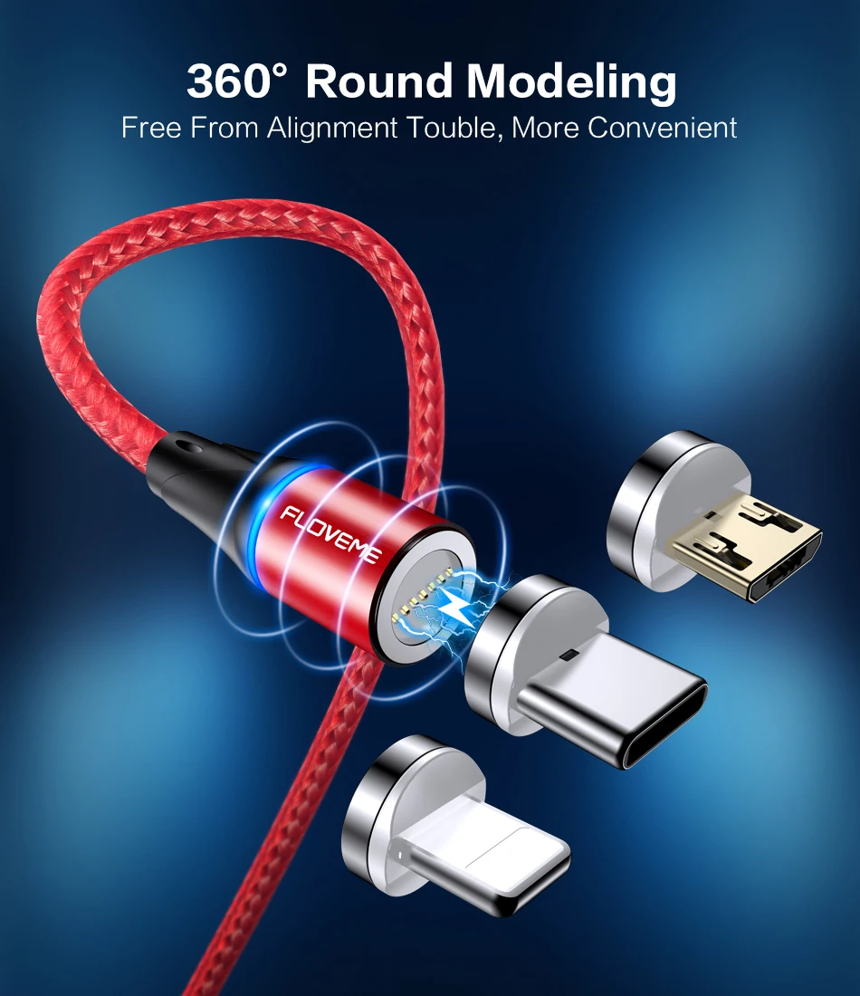 FLOVEME 3 в 1 универсальный USB кабель Micro Typle C магнитные кабели для iPhone 3A быстрой
