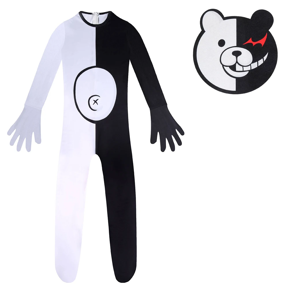 

Аниме Danganronpa Monokuma Карнавальный Костюм «Человек-паук»; Детские Детский комбинезон для Хэллоуина + маска головные уборы полный костюм