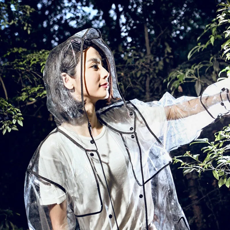 Женский черный прозрачный непромокаемый плащ EVA Runway дождевик для мужчин модные