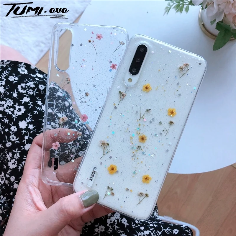 Мягкий силиконовый чехол с блестками и цветами для Xiaomi Mi A3 Lite CC9 Pro CC9E 10 Redmi Note 7 8 9 9s