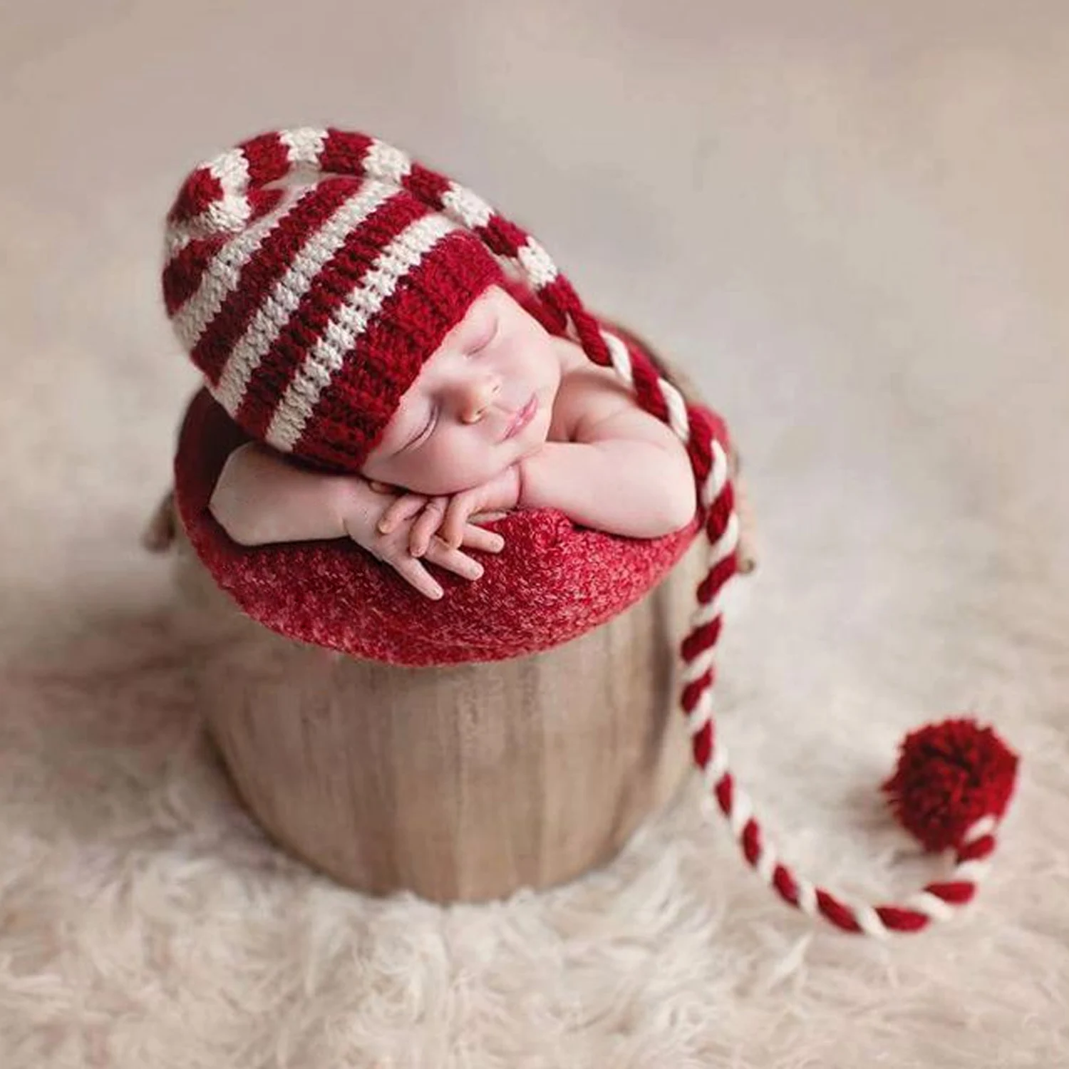 Behogar Красивые Вязаные гольфы в полоску теплая мягкая хлопковая шапка Кепка с