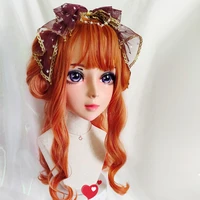 Ying-08Female Sweet Girl Resin Half Head Kigurumi Mask With BJD Eyes Cosplay Japanese Anime Role Lolita Mask Crossdress Doll