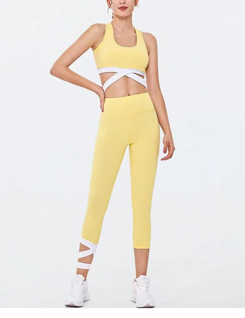 Женский спортивный костюм для йоги комплект из 2 предметов Желтый бега