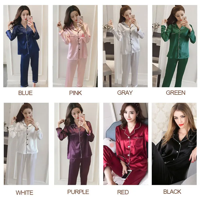 Summer Pajamas Women Home Clothes Suit Long sleeve Large Size Pyjamas Satin Sleep Tops Pants Woman Sleepwear Set Girls Nightwear | Женская