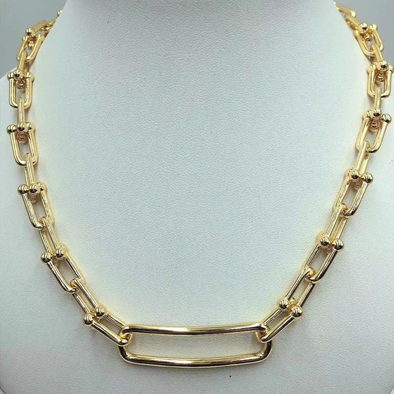 

1:1 925 sterling silver thick U-shaped necklace, superb craftsmanship, classic miniature fashion original jewelry gift