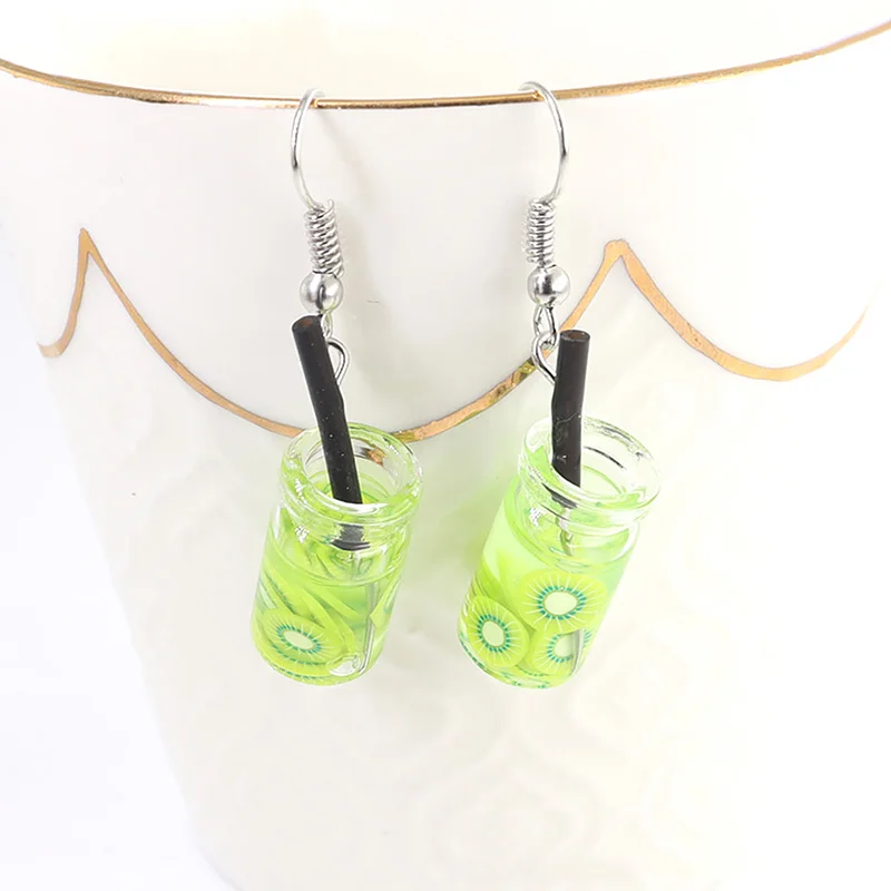 Женские серьги подвески с чашкой фруктового сока в виде чайного жемчуга