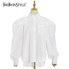 Женская рубашка с отложным воротником TWOTWINSTYLE, осенняя, белая, однотонная, повседневная, 2020