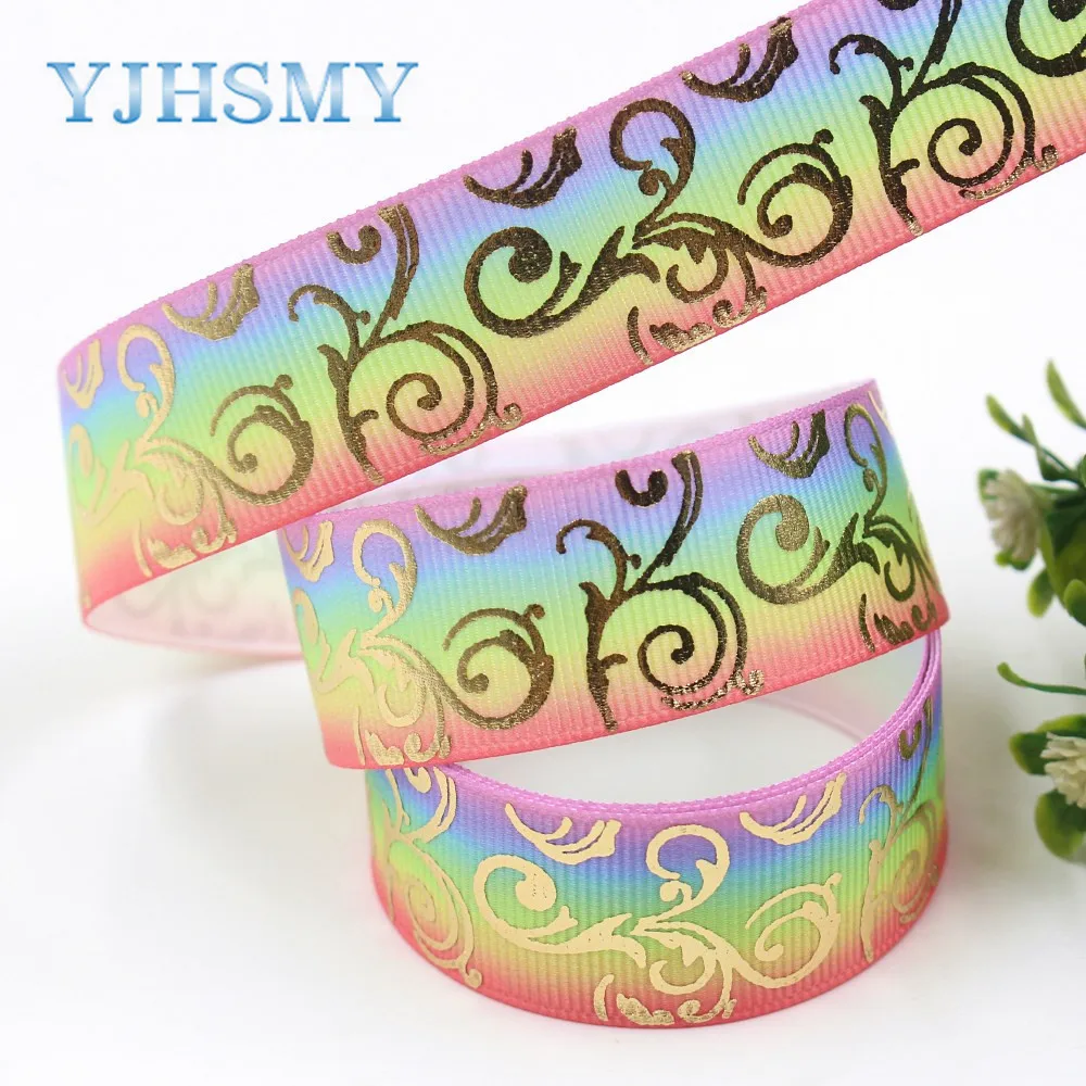 YJHD I-19726-1671 22 мм 10 ярдов градиентный узор Печатный grosgrain ленточный дизайн упаковки
